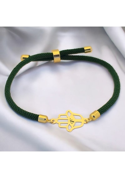 F Harfine Özel Koyu Yeşil İpek Örgülü Hamsa Figürlü 14 Ayar Altın Plakalı Hediye Bileklik-498harf F F Harfine Özel Koyu Yeşil İpek Örgülü Hamsa Figürlü 14 Ayar Altın Plakalı Hediye Bileklik-498harf F
