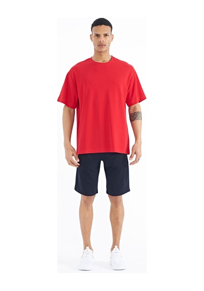 Tommy Life T11er-88193 Erkek Kol Arma Detaylı Basic Oversize T-shirt T11ER-88193-R0766 Kırmızı