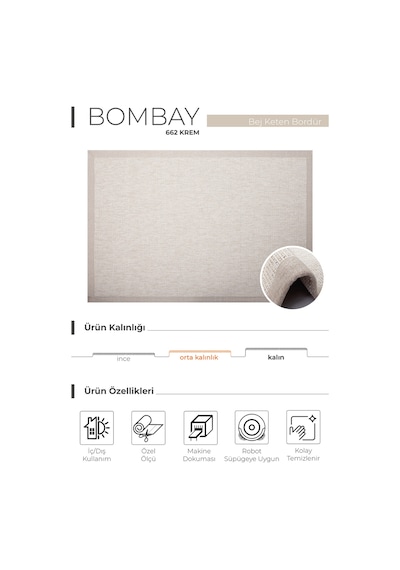 Bombay 662 Krem Hav Toz Vermez Kolay Temizlenen Hasır Doku Sisal Halı Krem
