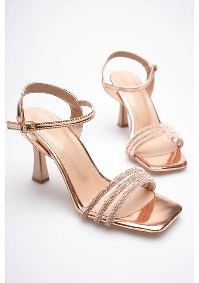 Trendella Rose Gold Taşlı İnce Topuklu Abiye Sandalet Tr20my15g Yeşil