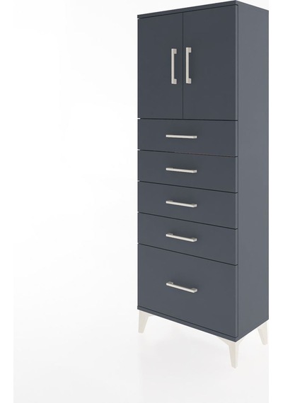Arges Dolap 2 Raflı 5 Çekmeceli 2 Kapaklı 60x30x163 Antrasit-... Antrasit