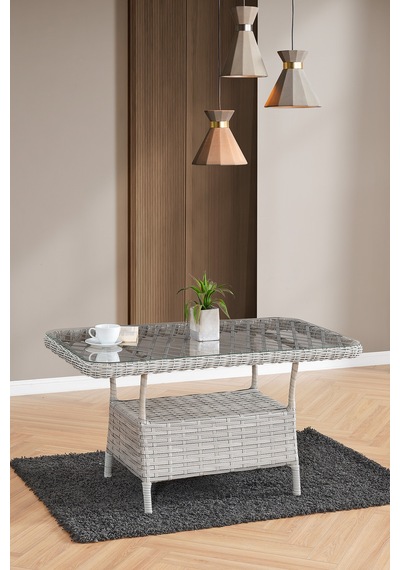 Roma Rattan Bahçe Balkon Takımı 2+1+1 Cam Masalı Gri