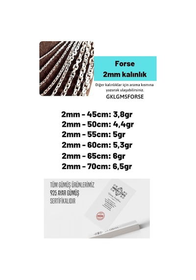 Erkek Gümüş Kolye - 2mm Forse Model 925 Ayar Erkek Gümüş Kolye Zincir Gklgmsforse