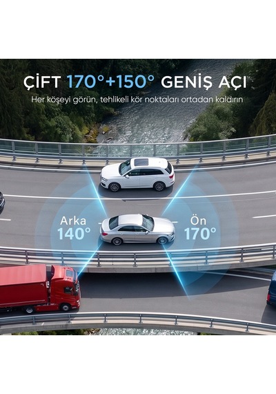 Juo C20 4k 2 Kameralı Uhd Ön + Fhd Arka Wifi Gps Hdr 170 Derece Geniş Açı Gece Görüşlü Ekranlı Araç İçi Kamera