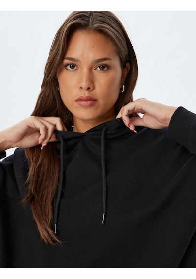 Koton Kapşonlu Sweatshirt Basic Uzun Kollu Üç İplik Pamuklu Siyah 5wak10223ek Siyah