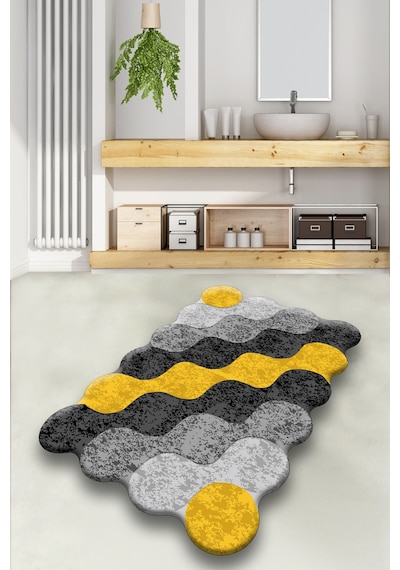 Circle Sarı 70x120 cm Banyo Halısı Djt Yıkanabilir Kaymaz Taban  Paspas Klozet Takımı