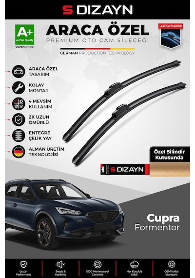 S-dizayn Cupra Formentor Ön Cam Silecek Seti 2020 Üzeri Premium Araca Özel 65-45 Cm A+ Kalite