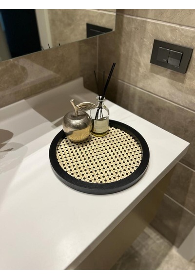 Rattan Hazeran Yuvarlak Tepsi Siyah %100 Doğal Hazeran M021