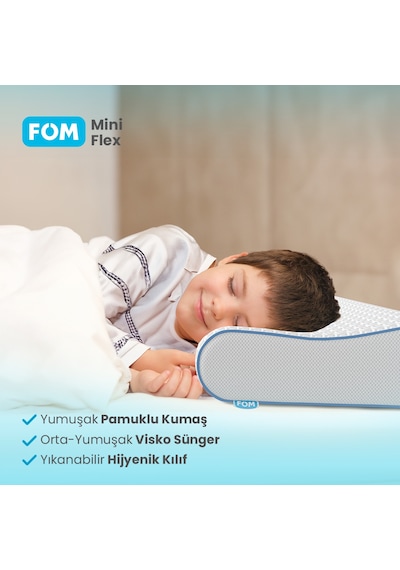 FOM Mini Flex Visco Çocuk Ve Seyahat Uyku Yastık, Ortopedik 50 x 30 x 11/9 Beyaz