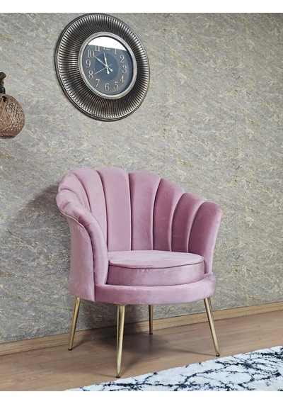 Zafir Tekli İstiridye Gold Kaplama Sivriltme Ayak Çay Seti Koltuk Tekli Berjer , Balkon, Salon, Ofis Pembe