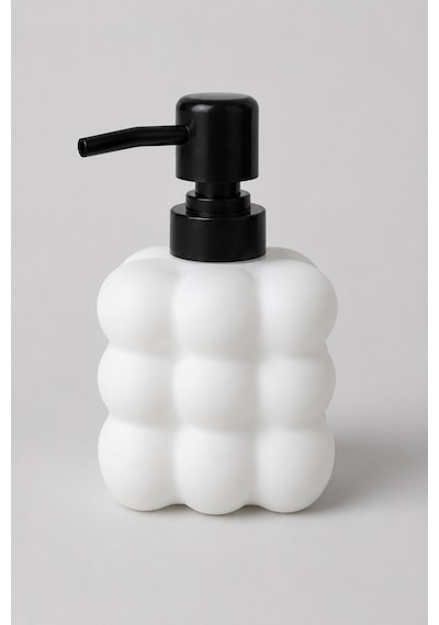 Modern Bubble Sıvı Sabunluk 400 Ml Siyah Pompalı Kabarcık Desenli Banyo Ve Mutfak Tezgâh Üstü Dispenser - 15 Cm X 9 Cm X 6,5 Cm Beyaz