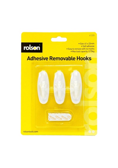 61335 3pc Removable Adhesive Hook, Black