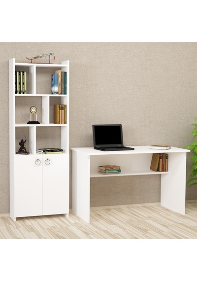 Kalenderdekor1 Kalender Dekor Ellen Mayra 120 Cm Çalışma Masası Takımı Beyaz