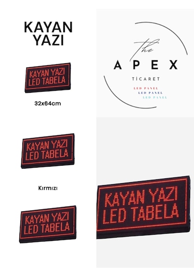 32x64cm Led Tabela Kayan Yazı Kırmızı