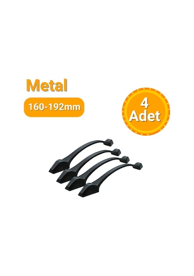 4 Adet İnci Mat Siyah Metal Mobilya Kulpu 160mm - 192mm Mat Siyah