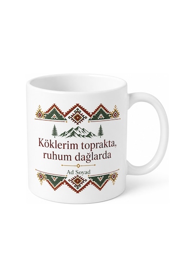 Gürcü Temalı Artvin Kupası Baskılı Kupa Bardak Özel Tasarım Hediye Beyaz / Çok Renkli