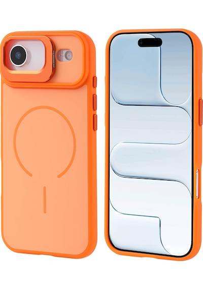 Apple Uyumlu iPhone 17 Air Kılıf M-safe Şarj Özellikli Kamera Standlı Zore Notron Kapak Turuncu