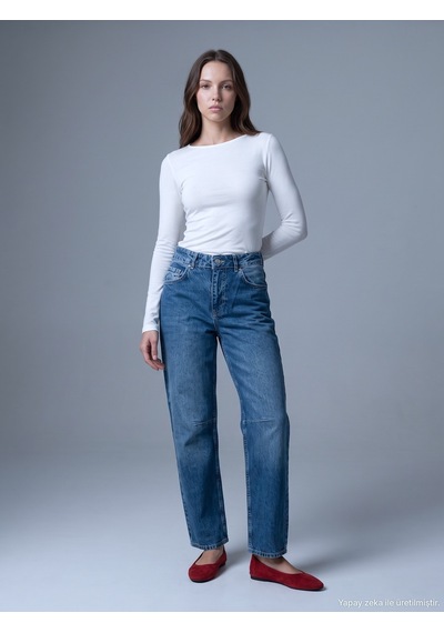 Dilvin 72361 Paçası Sasonlu Denim Pantolon-mavi
