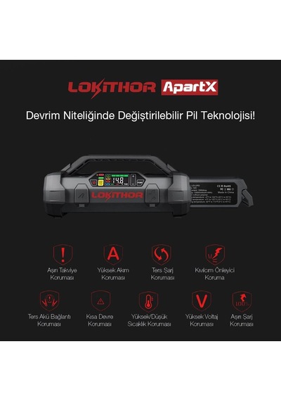 Lokithor Apartx 12v Akıllı Akü Takviye + Pompa + Powerbank + Led Lamba Akü Dahil Değildir Fr Apartx