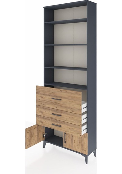 Arges Dolap 3 Raflı 2 Kapaklı Tek Askılı 88x30x243 Antrasit-çam Antrasit