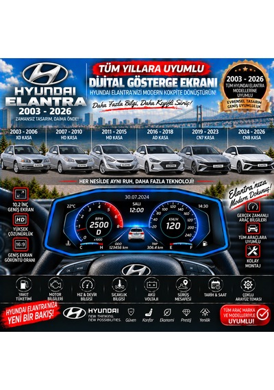 Hyundai Elantra 2003-2026 İçin Digital Gösterge Odb Ekran Arıza Göstergesi Turbo Gösterge Hayalet Ekran