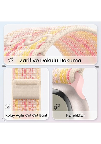 Caseonn Apple Watch Uyumlu Ultra Kordon Dikişli Spor Cırtlı Kumaş Kayış Siyah