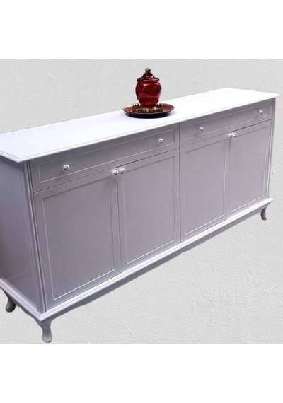 Konsol Klasik Model Tv Sehpa 90386 Ahşap Mdf Parlak Beyaz Boya El Yapım