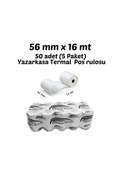 56 Mm X 16 M Yazarkasa Termal Pos Rulosu 50 Adet 5 Paket
