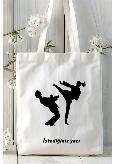 Art Hediye Karate Baskılı Bez Çanta Kişiye Özel Model 3 Çok Renkli