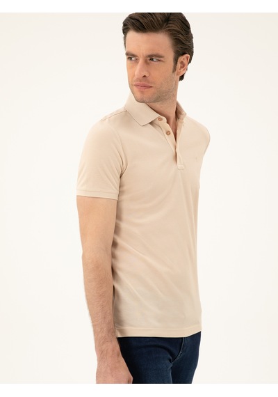 Bej Slim Fit Polo Yaka Merserize T-shirt 15469610