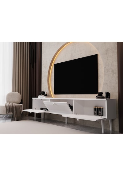 Melura Tv Ünitesi - Tv Sehpası 180 Cm %100 Mdf Lake Ahşap Ayaklı Beyaz