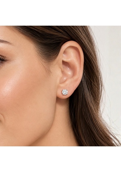 Servi 925 Ayar Gümüş Diamond Glow 6 Mm Zirkon Taşlı Tektaş Küpe-523