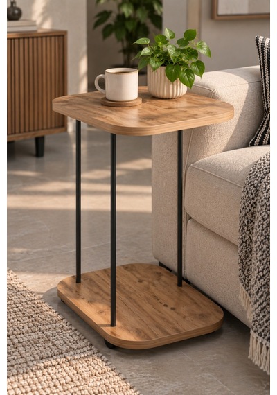 Sulorahome Tekerlekli Oval Servis Sehpası Çam Desenli Kahverengi