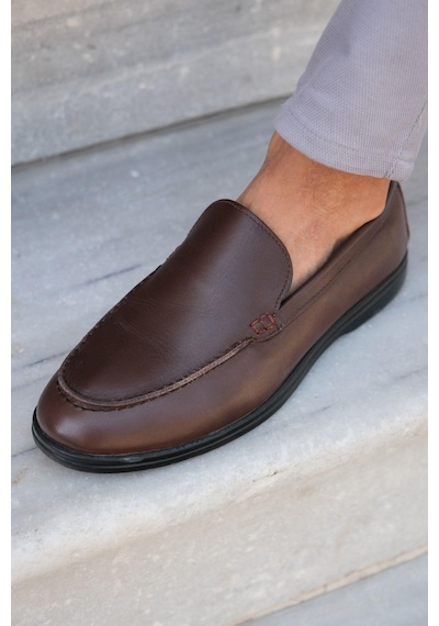 Mubiano Hakiki Deri 22103d-k Kahve İnce Taban Erkek Loafer Kahve