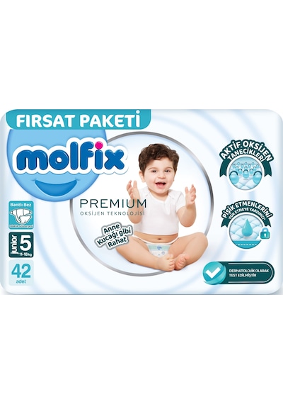 Molfix Premium Bebek Bezi Beden:5 11-18kg Junior 252 Adet Ekstra 5 Numara 6'lı