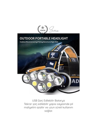 Kafalambası Usb Şarjlı Kafa Lambası 8 Led 8 Modlu 6000 Lümen Su Geçirmez Profesyonel Kafa Feneri Co Çok Renkli