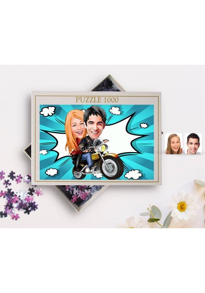 Kişiye Özel Sevgililer Karikatürlü 1000 Parça Profesyonel Puzzle-17