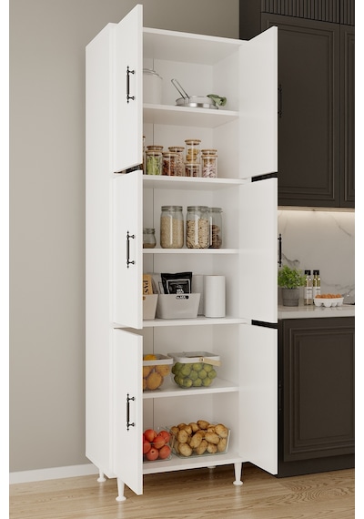 Aeka Ae-3015 Mercan 6 Kapaklı Çok Amaçlı Dolap Raflı Mutfak Kiler Banyo 195 63 35 Çok Amaçlı Dolap Beyaz