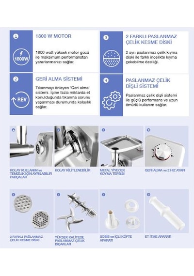 Fakir Steel Proof 1800 Kıyma Makinesi