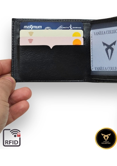 Vanilla Collection Premium Kalite Erkek Siyah Deri Cüzdan Bozuk Para Bölmeli 9 Kart Kapasiteli Siyah