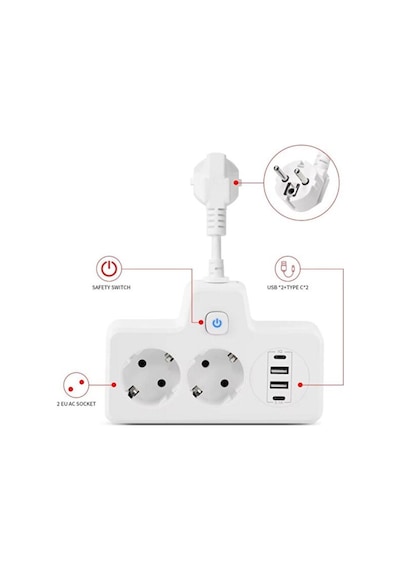 Çok Fonksiyonlu Akım Korumalı Priz Ve Usb Şarj İstasyonu - Ayarlanabilir Gece Lambalı
