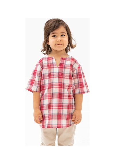 Eliş Şile Bezi Kısa Kol Şile Bezi Bisiklet Yaka Erkek Çocuk Tshirt Kırmızı Krem
