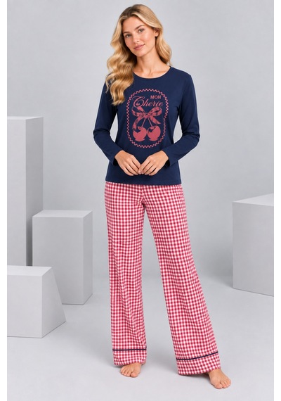 Pijamask Kadın Lacivert Mon Chérie Kiraz Baskılı Ekose Bol Paça Pamuklu Pijama Takımı Lacivert Pijamask Kadın Lacivert Mon Chérie Kiraz Baskılı Ekose Bol Paça Pamuklu Pijama Takımı Lacivert