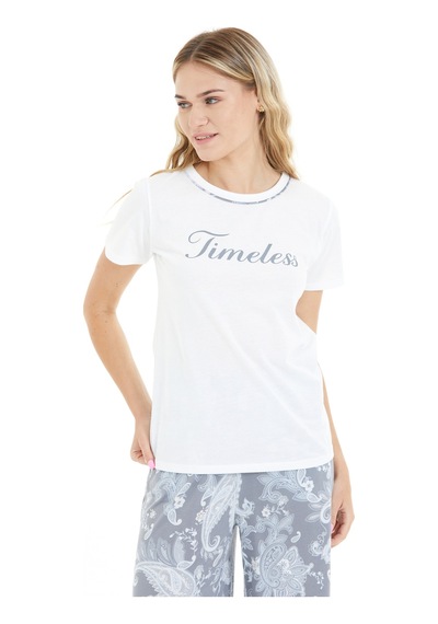 Lılac Kadın Çiçek Desenli %100 Viscon Pijama Takımı Beyaz-gri Beyaz-gri