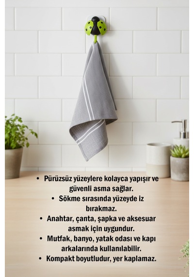 Uğur Böceği Tasarımlı Askılık Kanatları Açılan, Yapışkanlı Duvara Asılabilir Çanta, Havlu Ve Anahtarlık Askısı Diğer