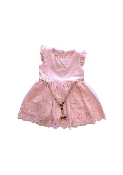 Kız Çocuk Eteği Güpürlü Kemerli Elbise-13873 Pembe