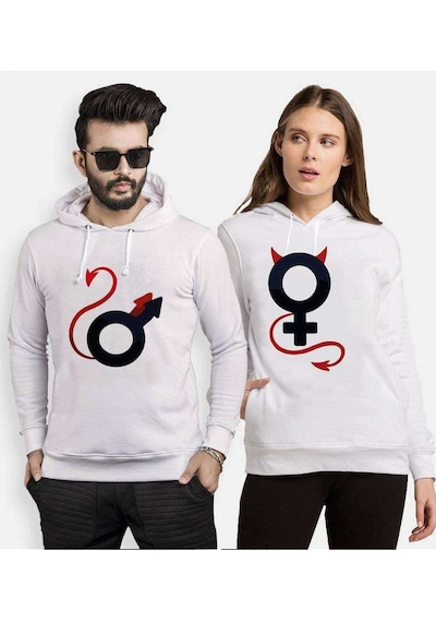 Tshirthane Devil Man Women Sevgili Kombinleri Kapüşonlu Kombini
