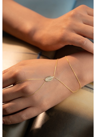 925 Ayar Gümüş Gold Kaplama Yaprak Model Şahmeran Bileklik