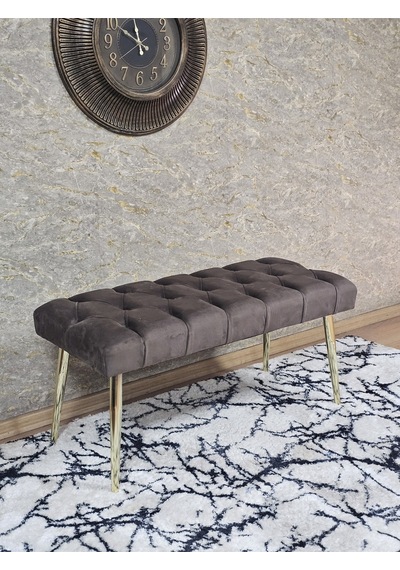Zafir Gold Kaplama Sivriltme Ayaklı 90 Cm Puf Bench - Puf - Bench - Kasalı Oturak - Oturak - Yatak Ucu Puf Kahverengi