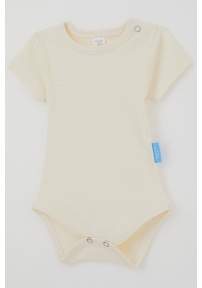Breeze Erkek Bebek Çıtçıtlı Kısa Kollu Zıbın Body Basic 0-9 Ay , Krem